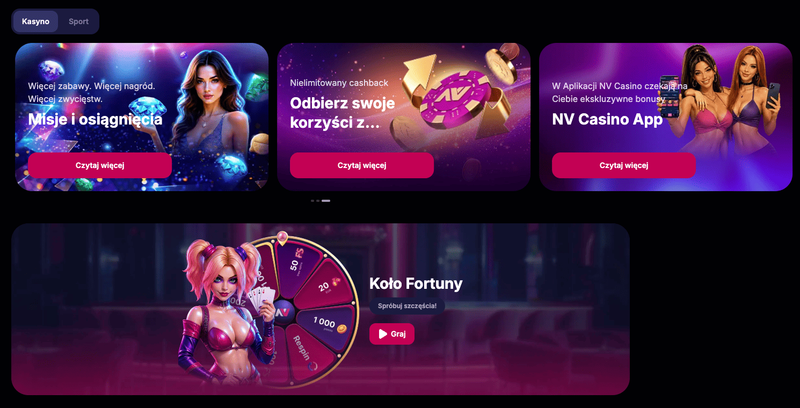 Dostępne bonusy dla Polaków w NV casino